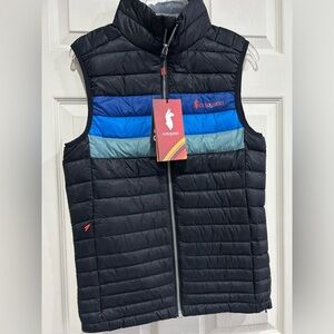 Cotopaxi Men's XS Fuego Down Vest Black Blue Pacific Stripes NWT Puffy Puff
